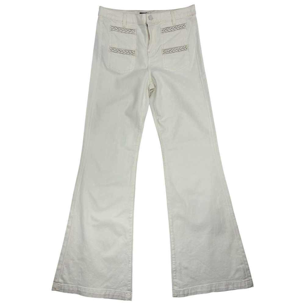 7 For All Mankind‎ White Braided Pocket Flare Jeans Boho Y2K Wide Leg 29
